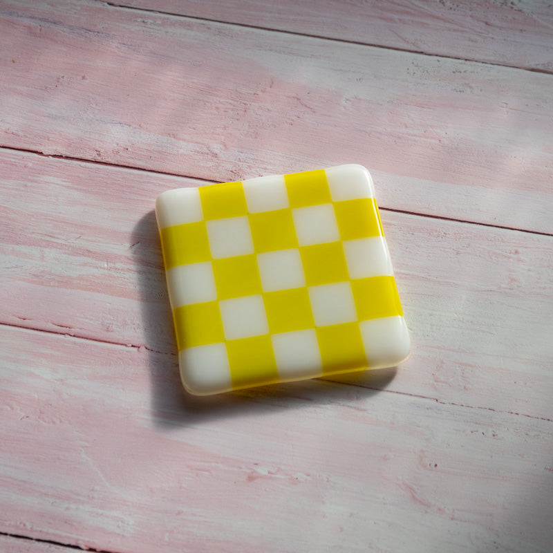 10cm Chequered White and Colour Fused Glass Coaster