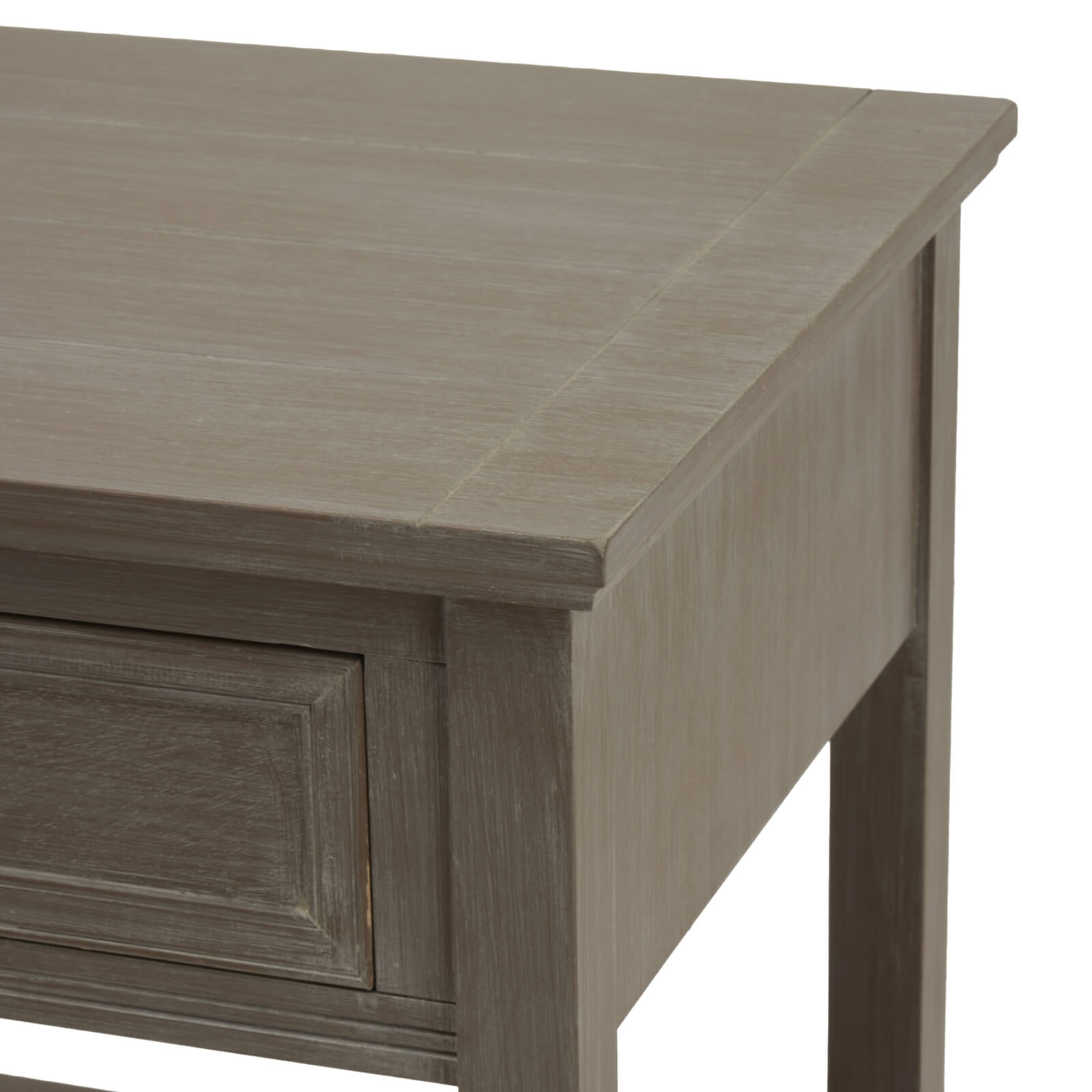 Serene grey oak side table with drawer, minimalist design, solid wood construction, perfect for bedside or entryway by Sostter at brixbailey.com
