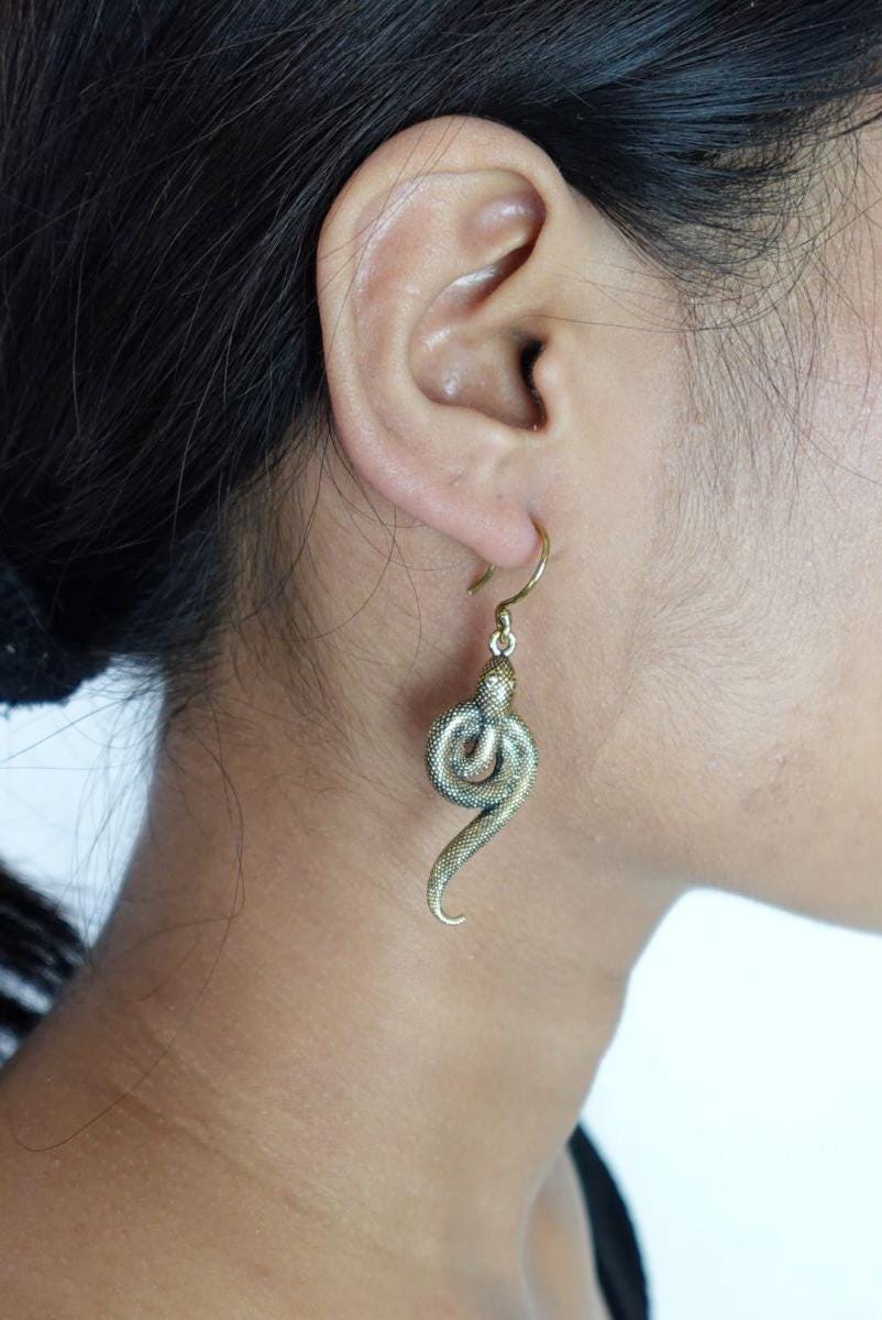 Snake Shaped Brass Dangles in Antique Silver Gold Finish
