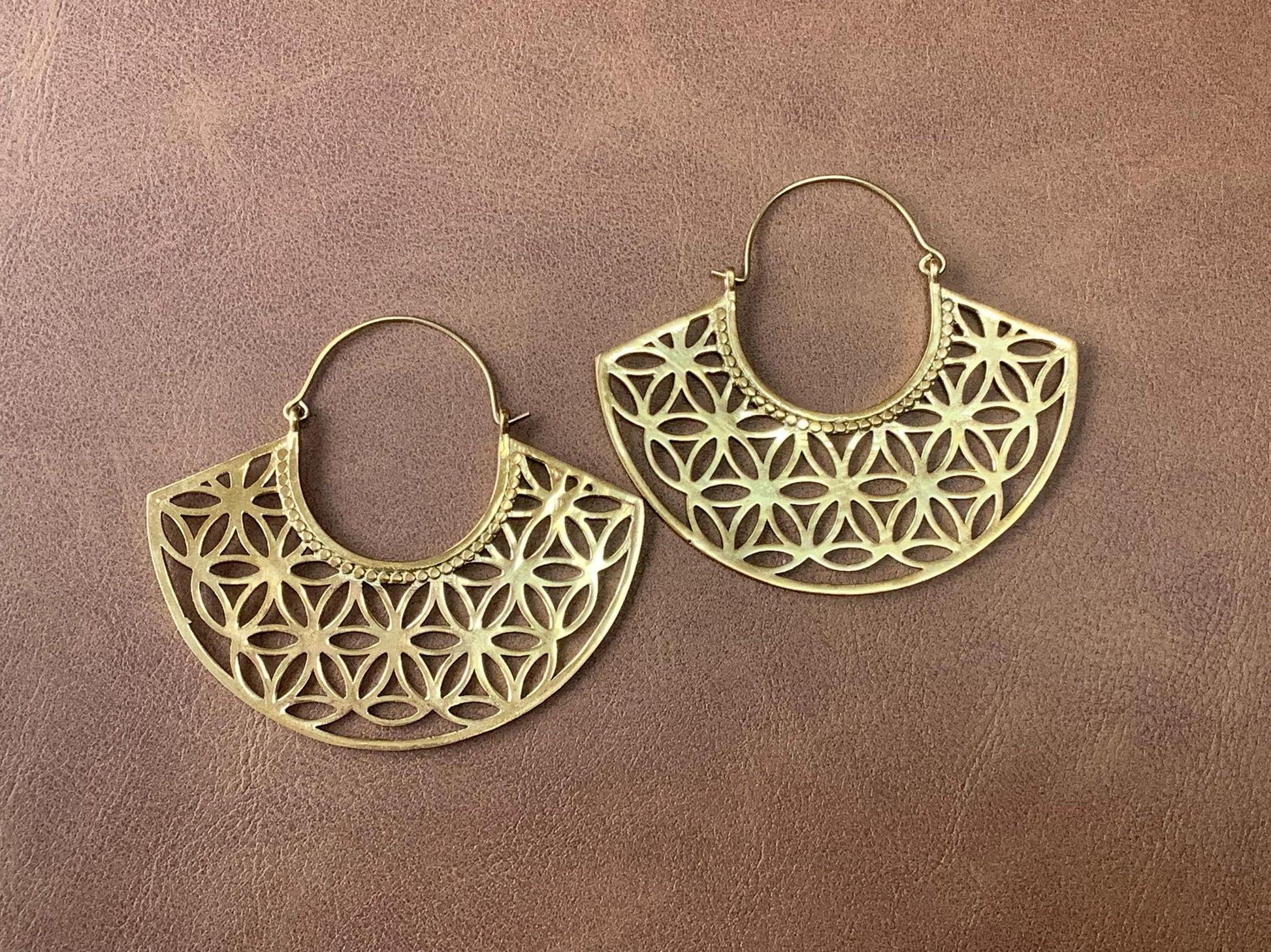 Geometric Petal Brass Cutwork Mandala Earrings
