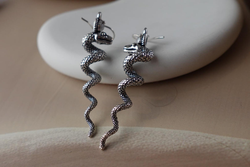 Spiral Twisted Snake Earrings in Gold and Silver Tone
