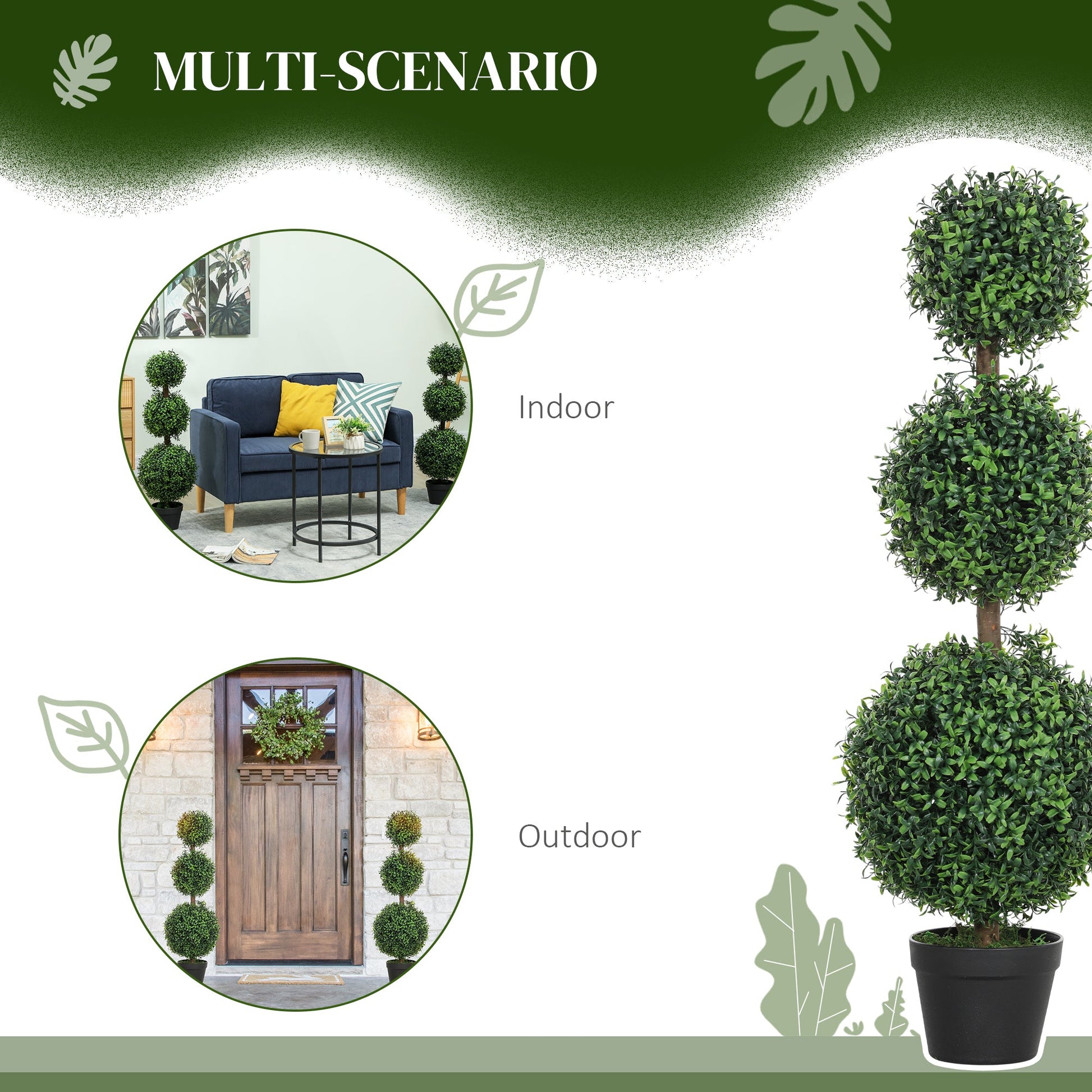 Set of 2 Decorative Artificial Boxwood Topiary Trees 100cm