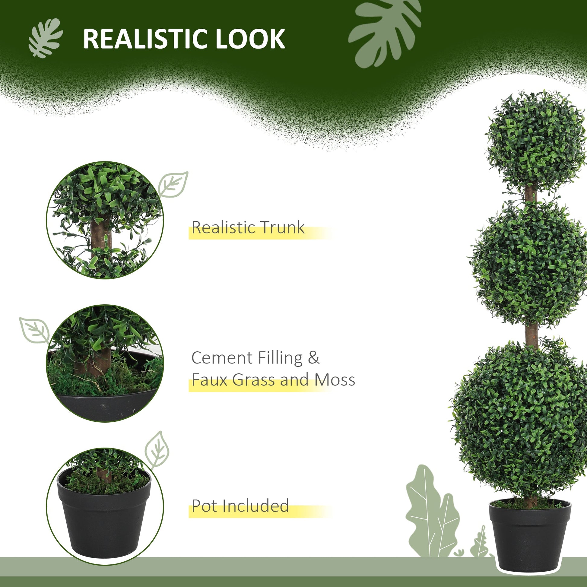Set of 2 Decorative Artificial Boxwood Topiary Trees 100cm