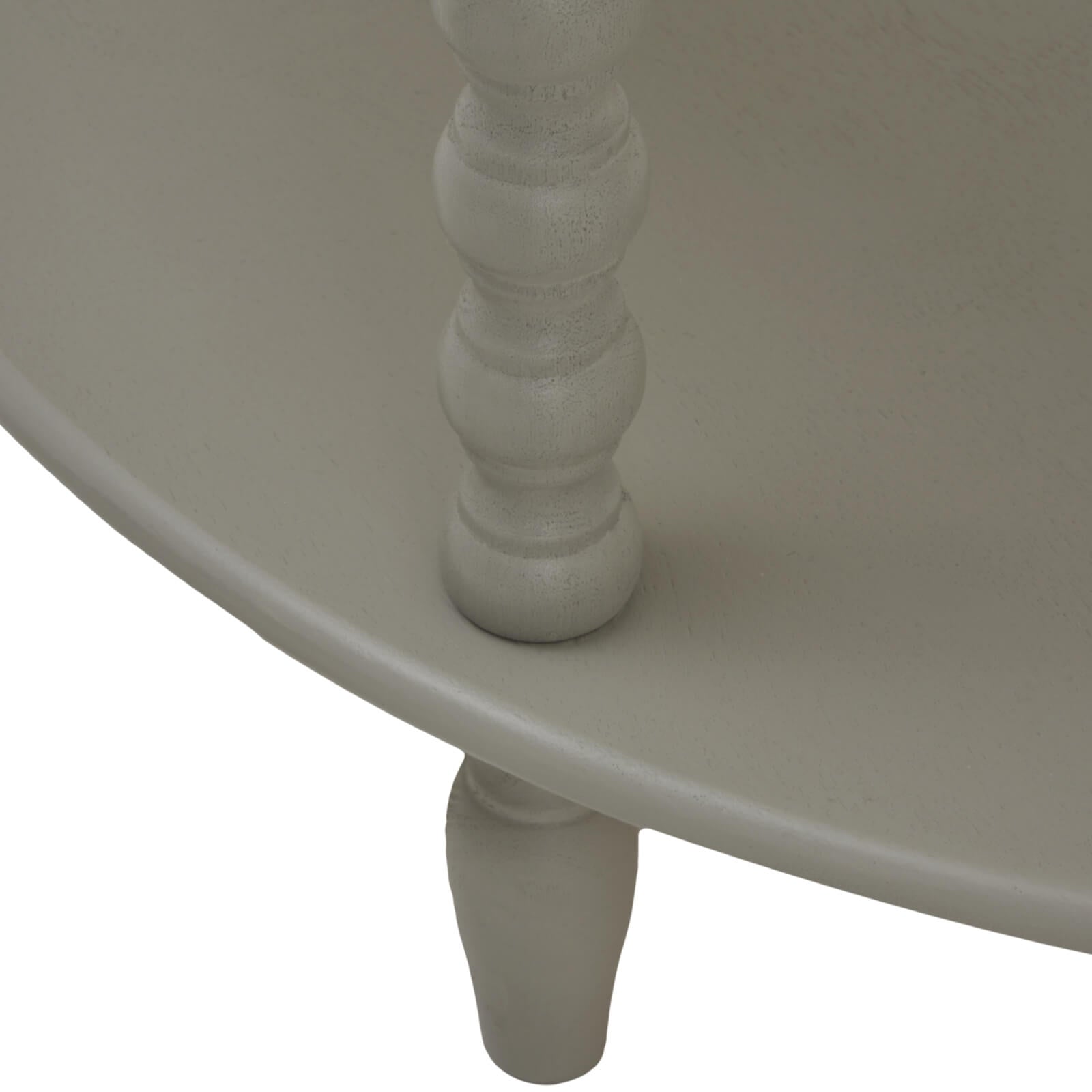 Camden three-tier table in grey, solid wood half-moon design with graduated display shelves by RoomLondon at brixbailey.com