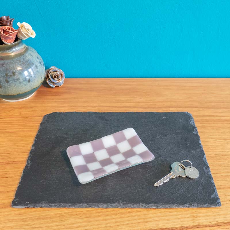 Handcrafted Chequered Glass Tray in White and Colour