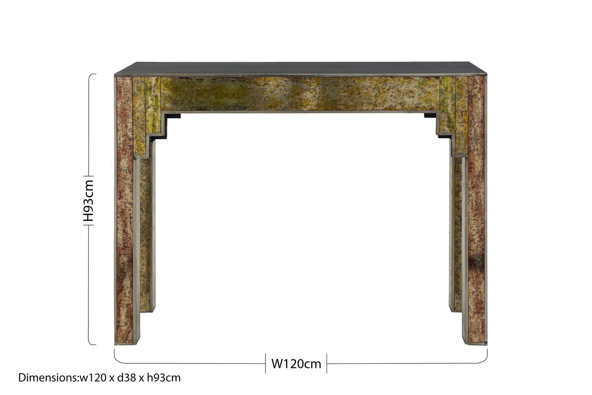Antique Gold Deco Console Table with Metal Frame