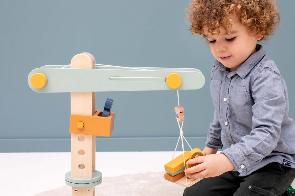 Interactive Wooden Crane Toy Set with Animal Friends & Blocks by Trixie Baby at brixbailey.com
