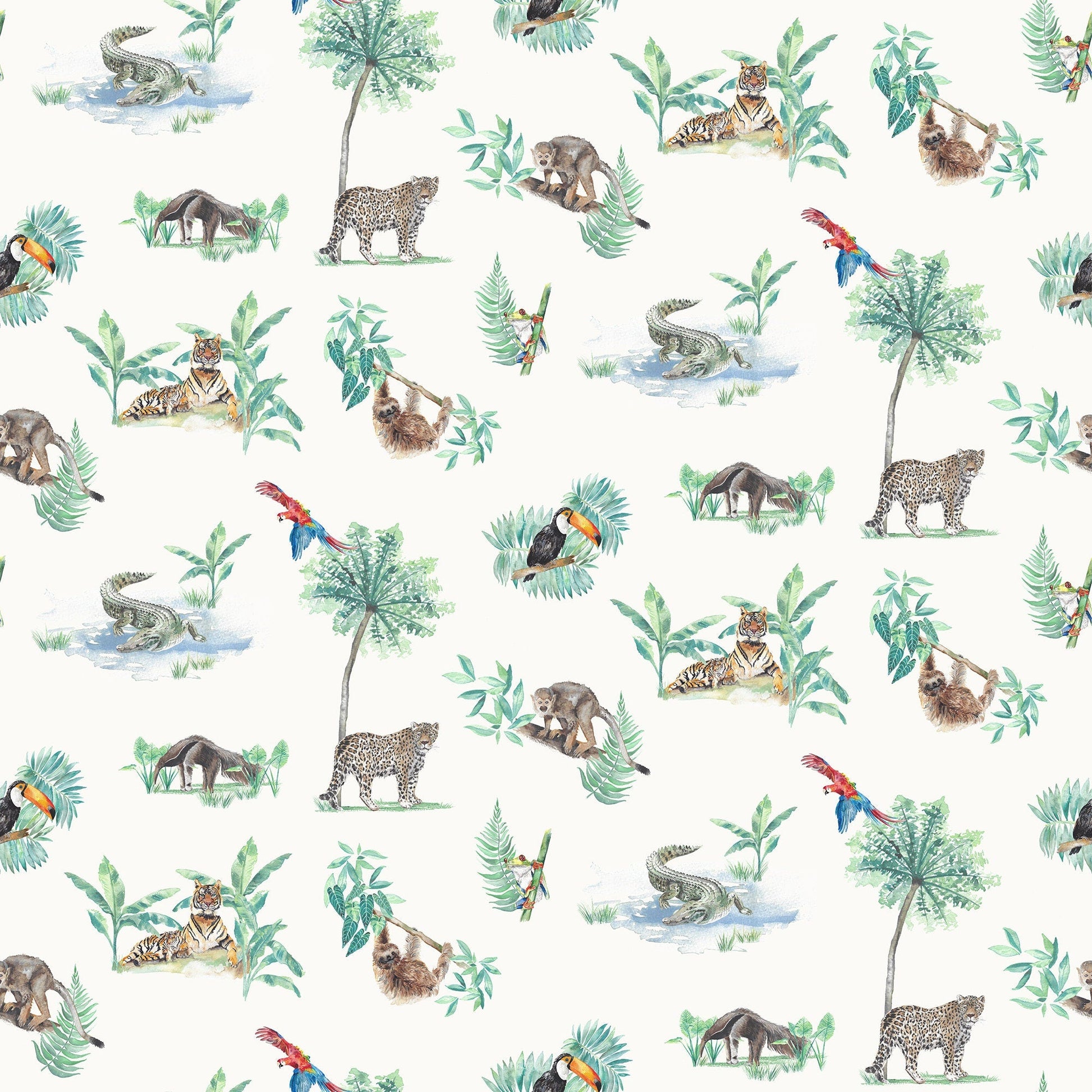 Rainforest Creatures Tropical Wallpaper for Children's Rooms