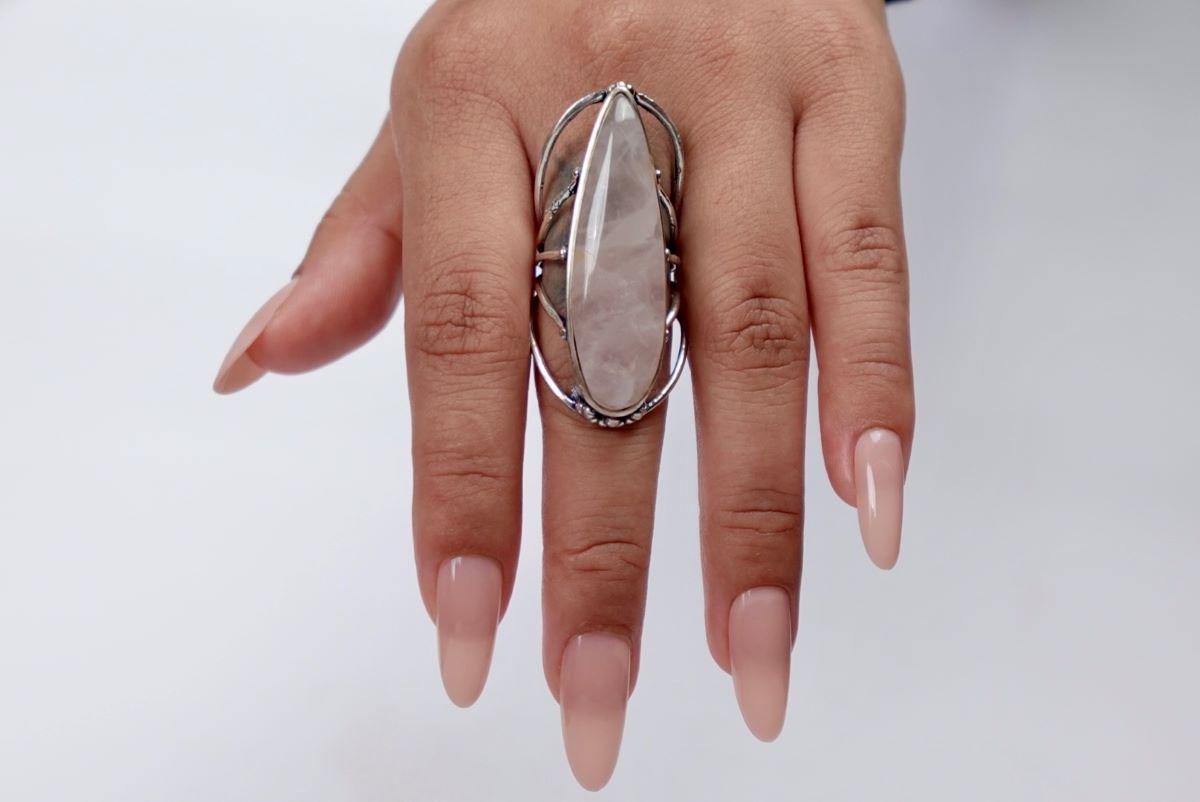 Rose Quartz and Sodalite Teardrop Statement Rings