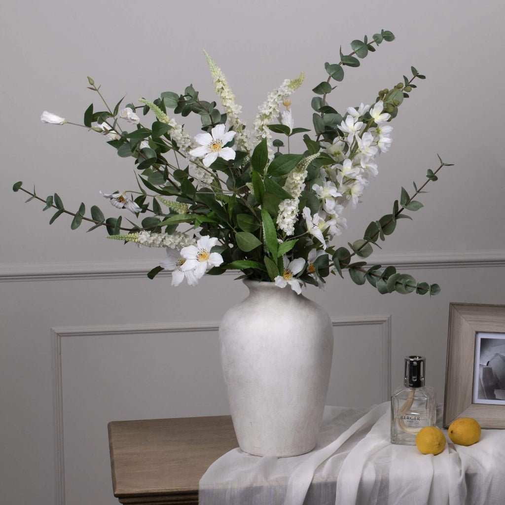 Lifelike white delphinium artificial stem, 84cm tall, with realistic clustered florets for elegant home decor by sostter at brixbailey.com