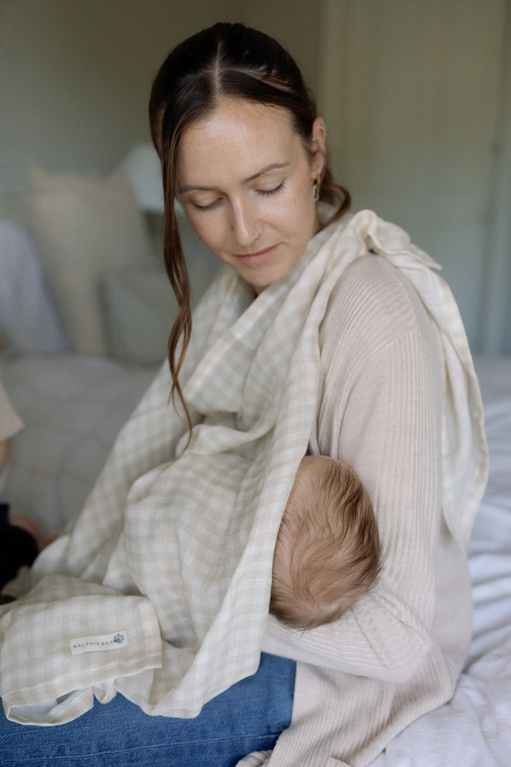 Gingham Beige Large Swaddle Muslin