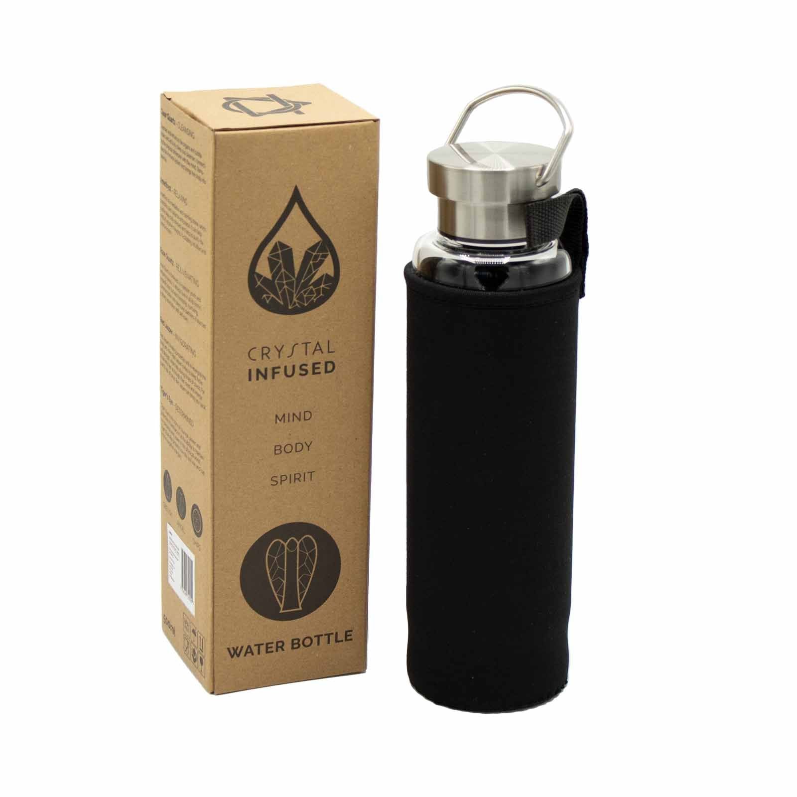 Crystal Infused Glass Water Bottle with Clear Quartz Obelisk