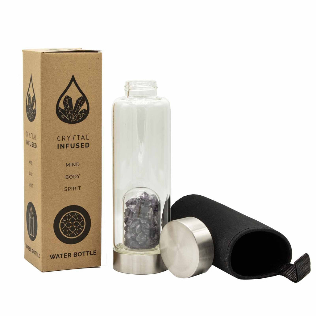 Crystal Infused Glass Water Bottle Amethyst