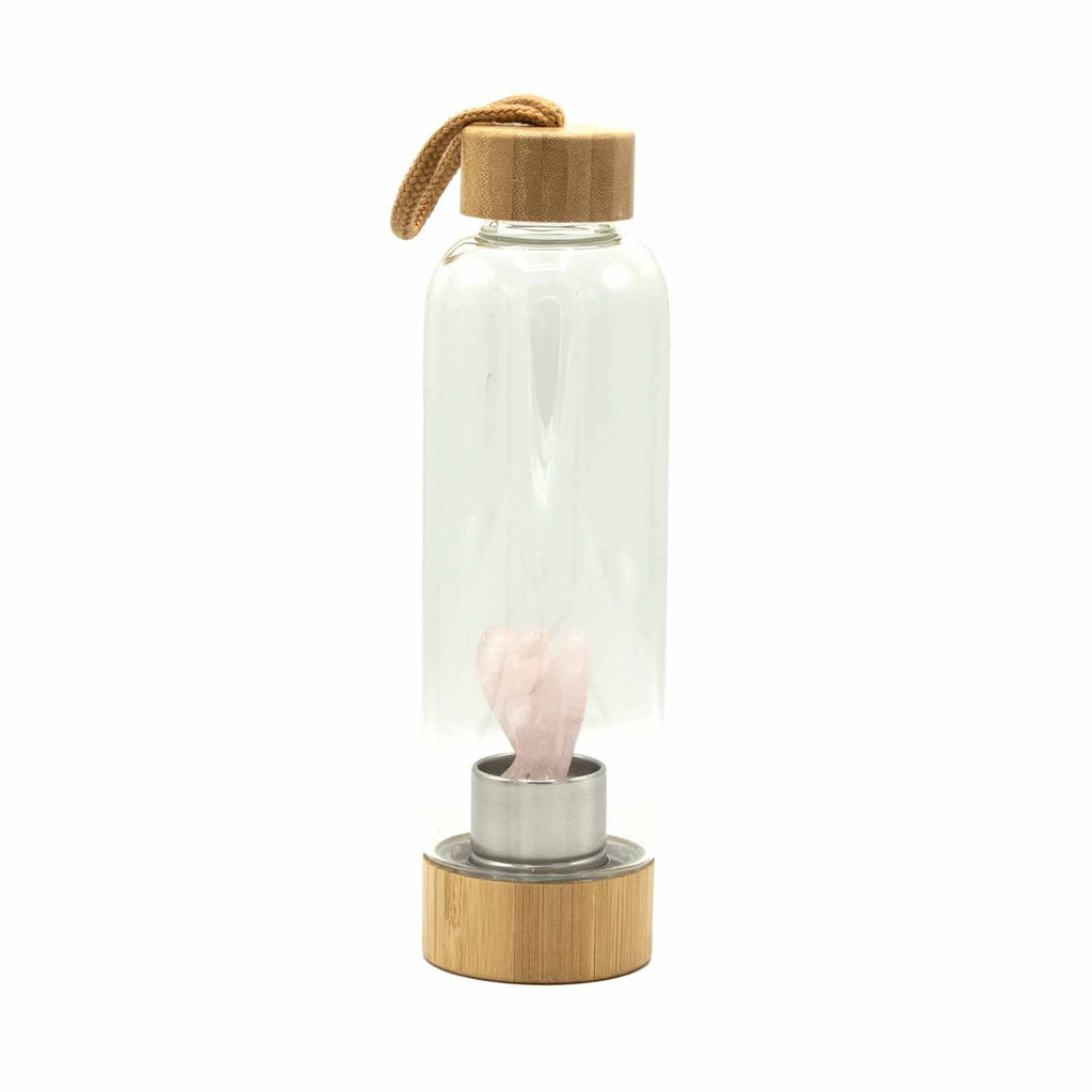 Crystal Infused Glass Water Bottle with Rose Quartz