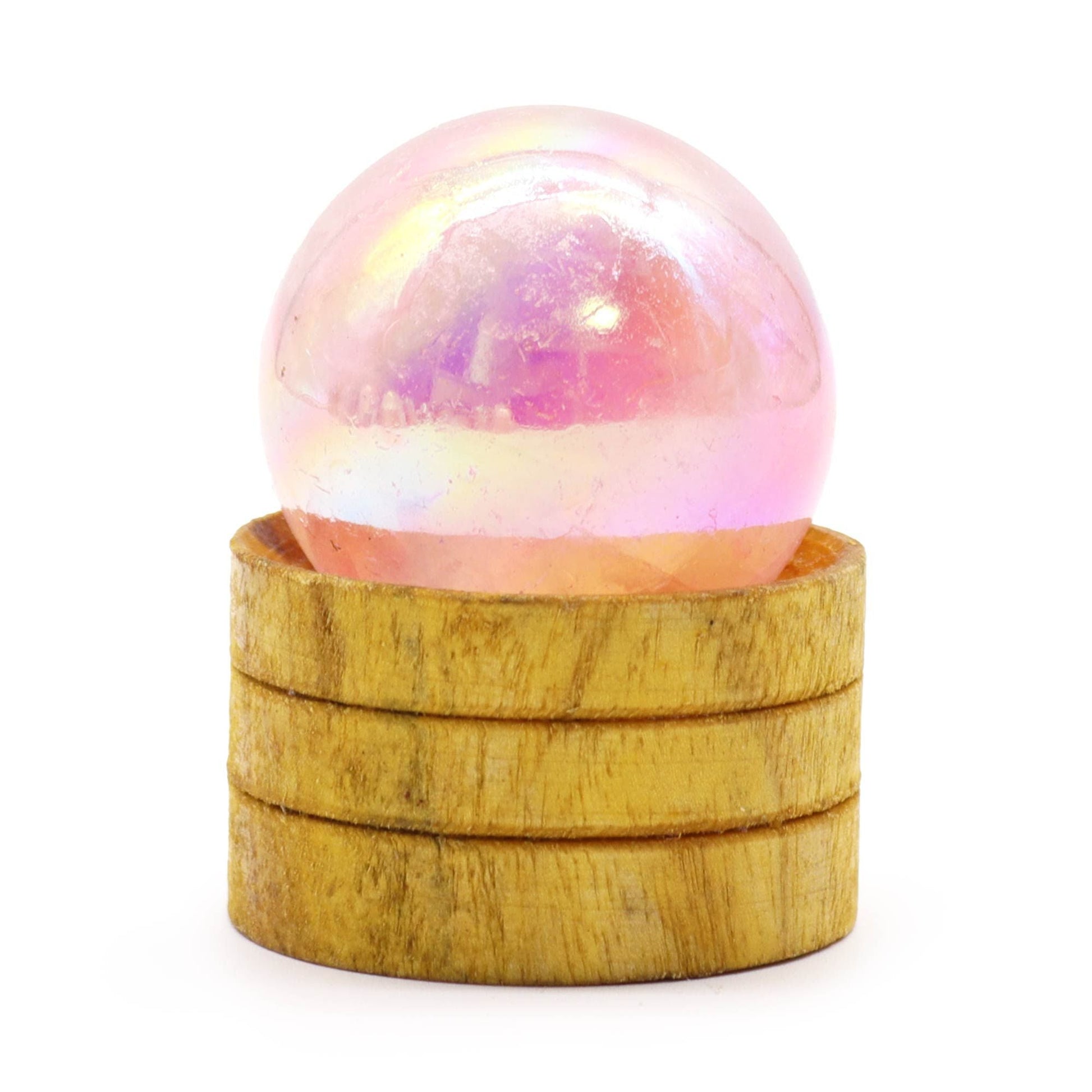 Rose Quartz Titanium Aura Gemstone Sphere 40mm with Stand