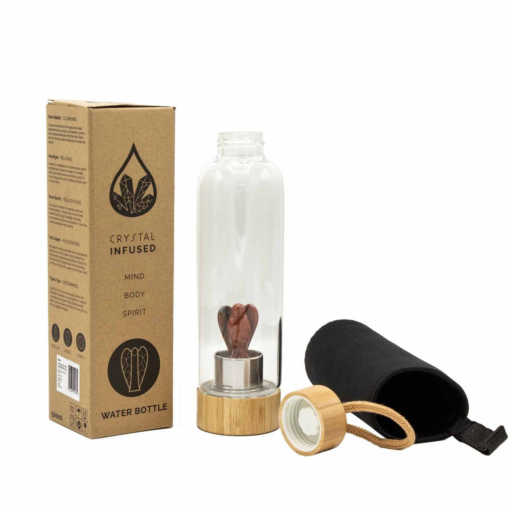 Red Jasper Crystal Infused Glass Water Bottle