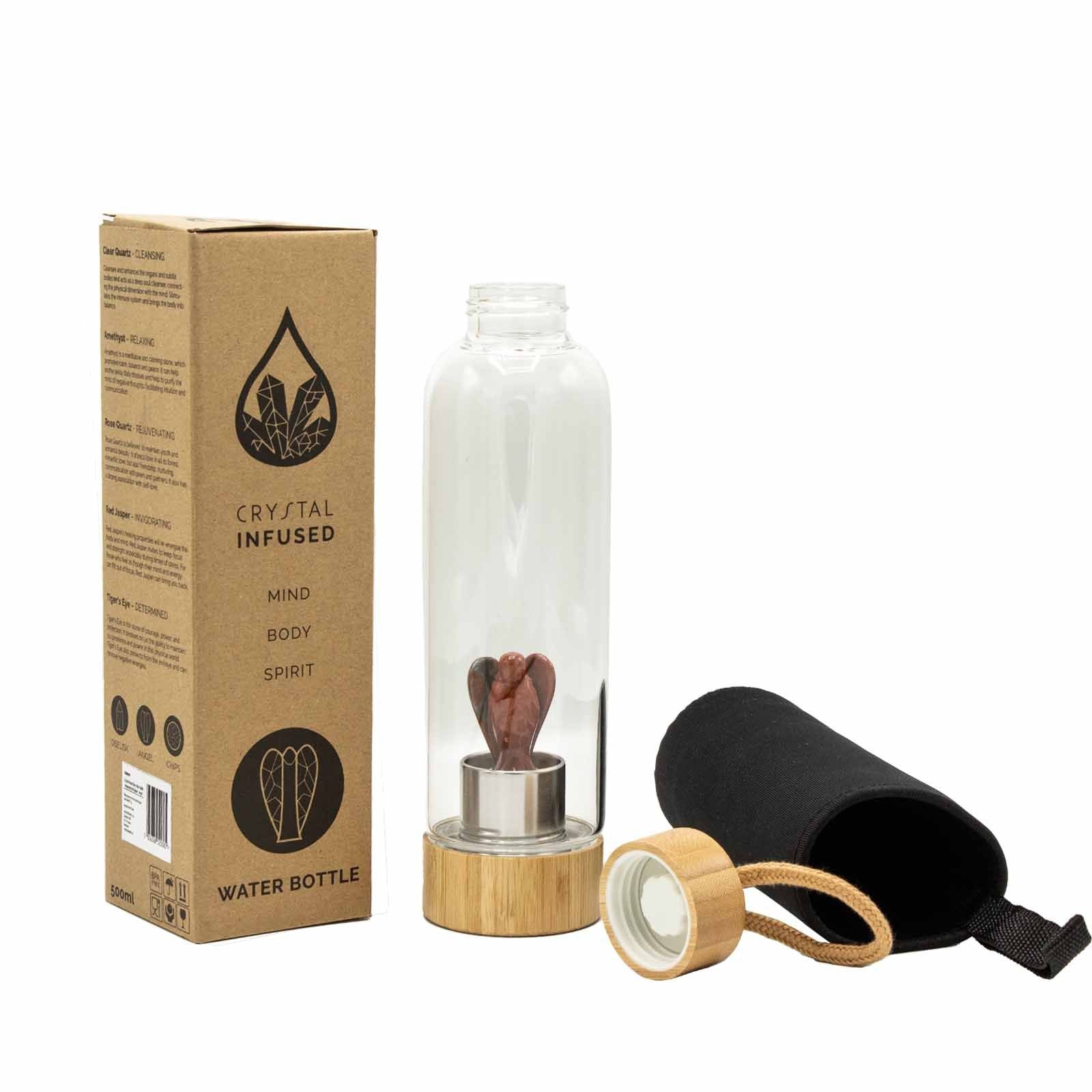 Red Jasper Crystal Infused Glass Water Bottle
