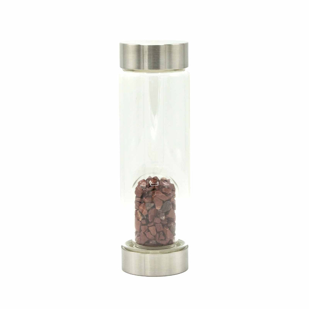 Crystal Infused Glass Water Bottle Red Jasper