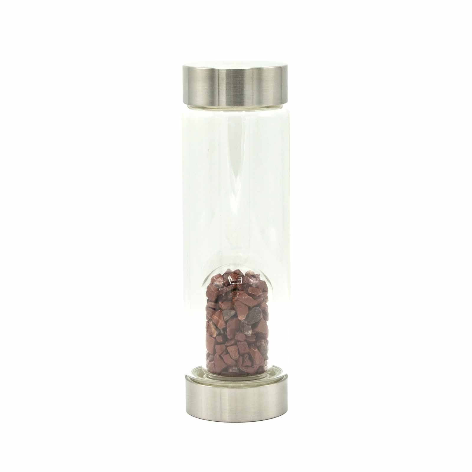 Crystal Infused Glass Water Bottle Red Jasper