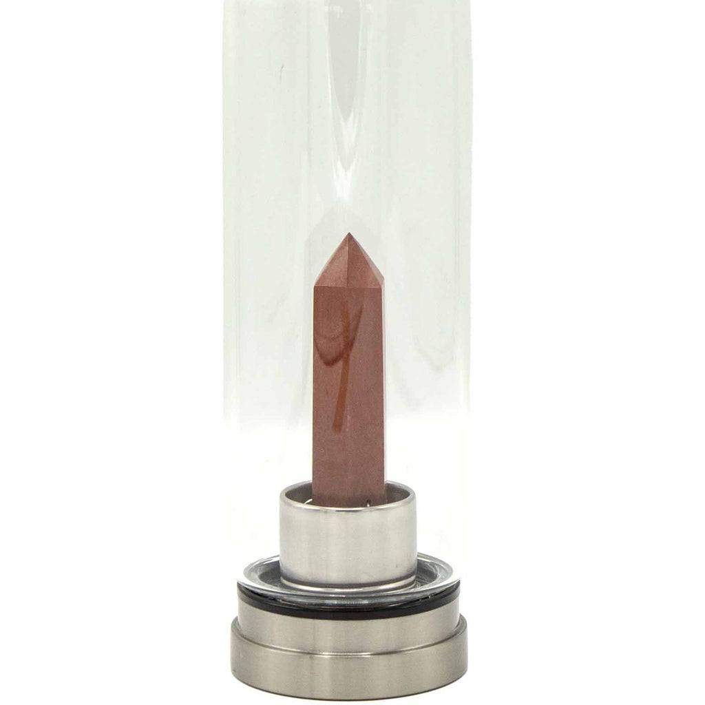 Red Jasper Crystal Infused Glass Water Bottle Obelisk