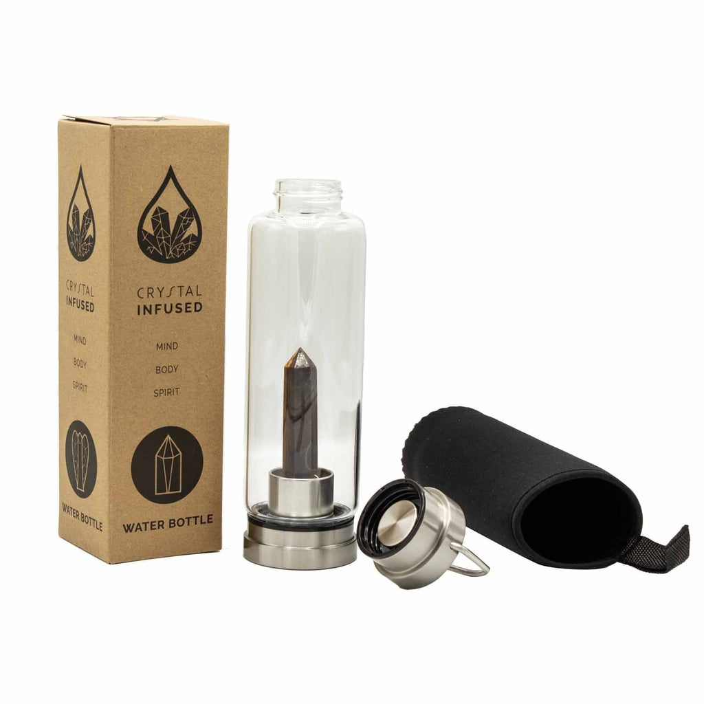 Crystal Infused Glass Water Bottle Tiger's Eye Obelisk