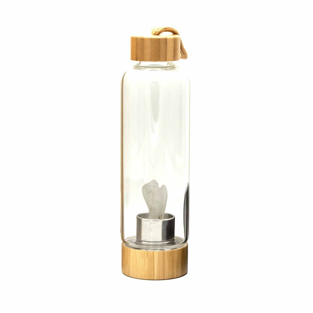 Crystal Infused Glass Water Bottle with Clear Quartz