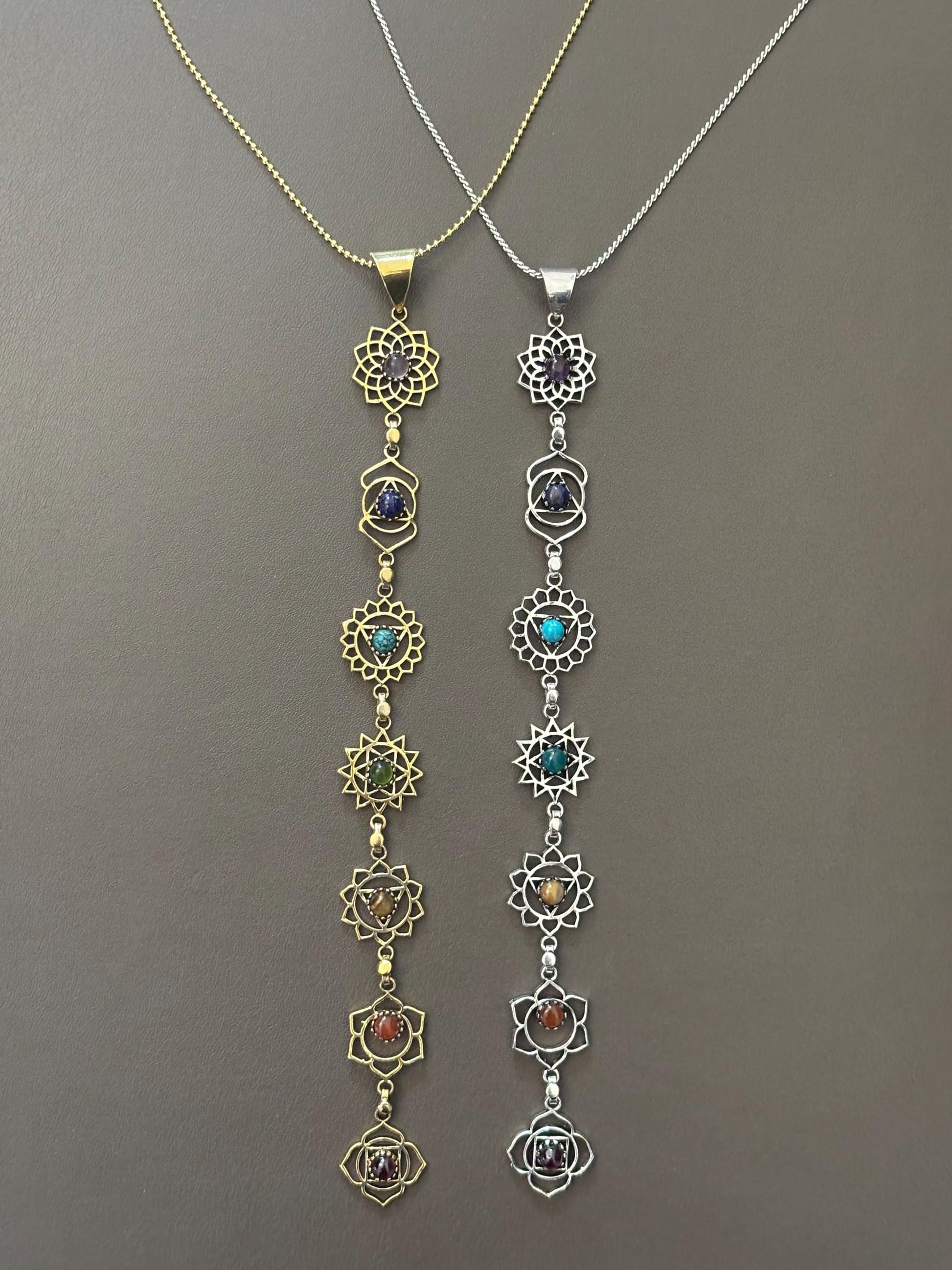 7 Chakra Energy Healing Pendant Necklace in Gold and Silver
