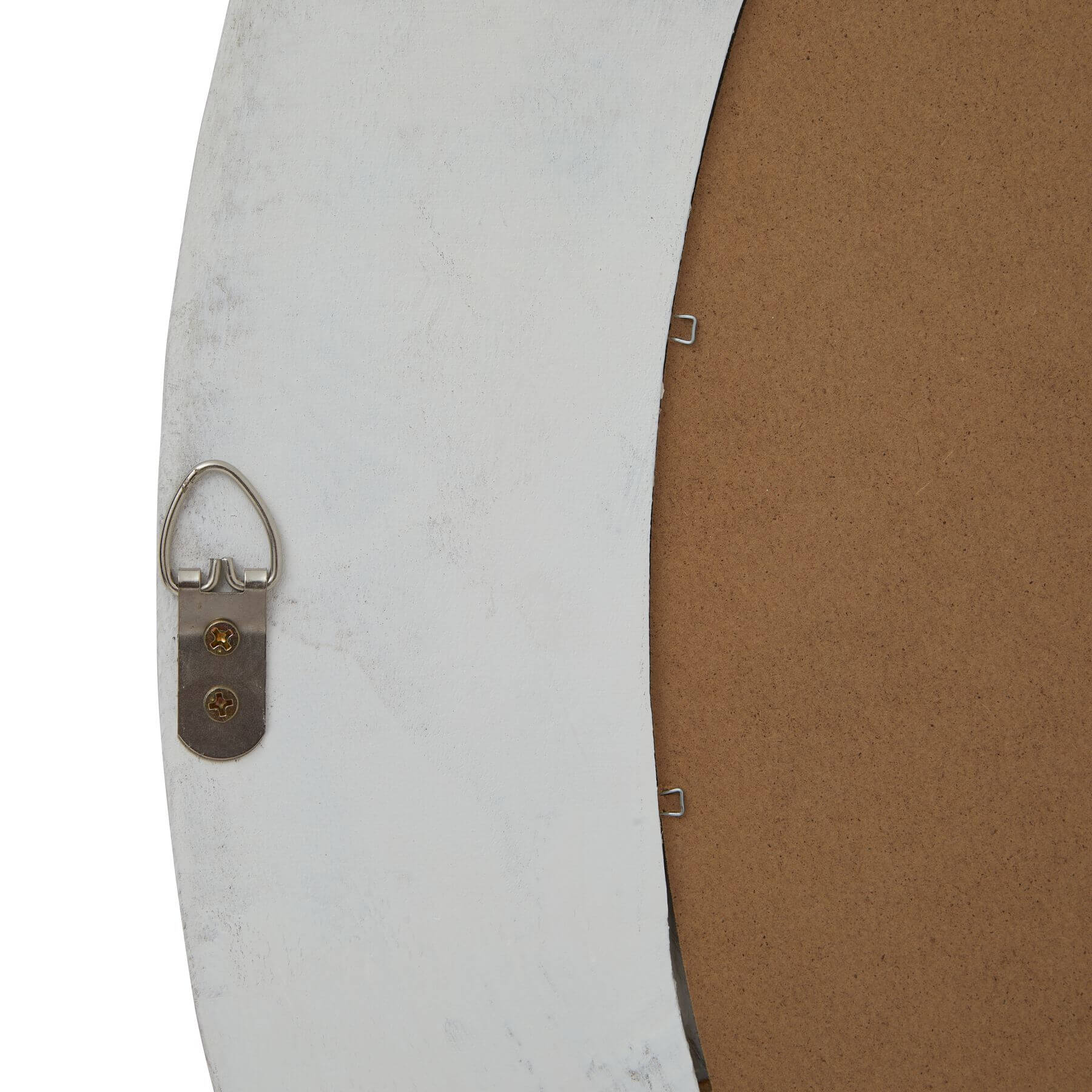 Washed wood round mirror with antique white finish, 90cm diameter, distressed solid wood frame for rustic home decor by RoomLondon at brixbailey.com