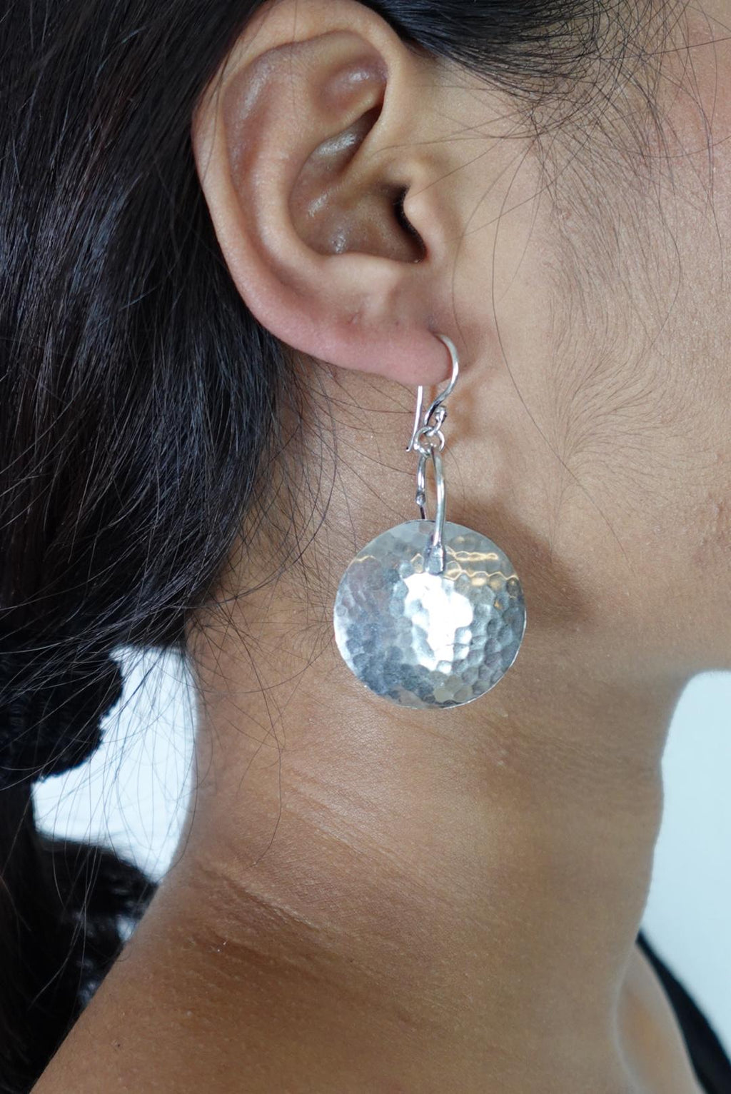 Hammered Silver Disc Dangle Earrings