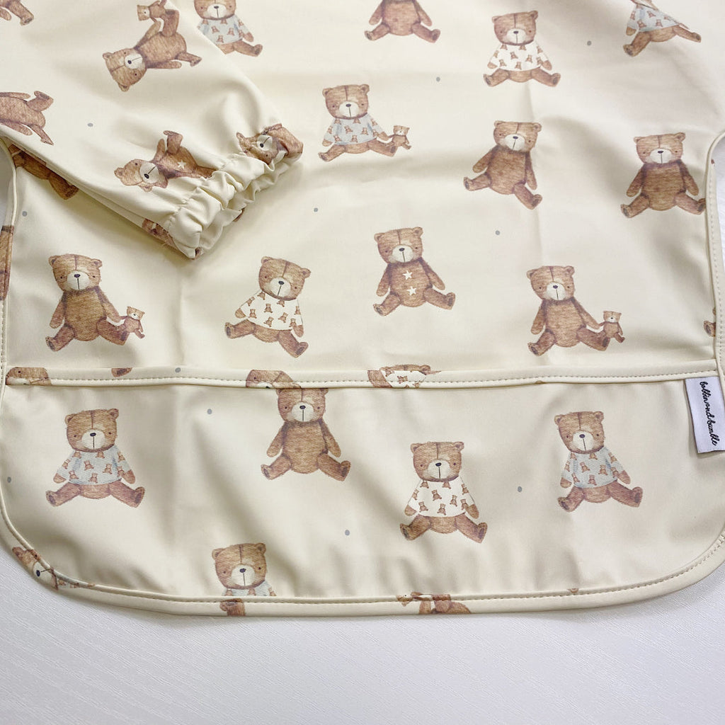 Long Sleeved Baby Bib - Teddy Bear Print