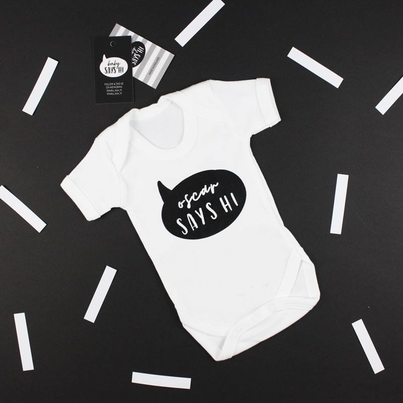 Baby Says Hi Personalised White T-shirt for Newborns