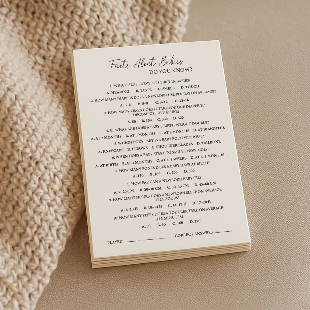 a soft-lit close-up of baby trivia cards on a cozy table, inviting quiet conversation
