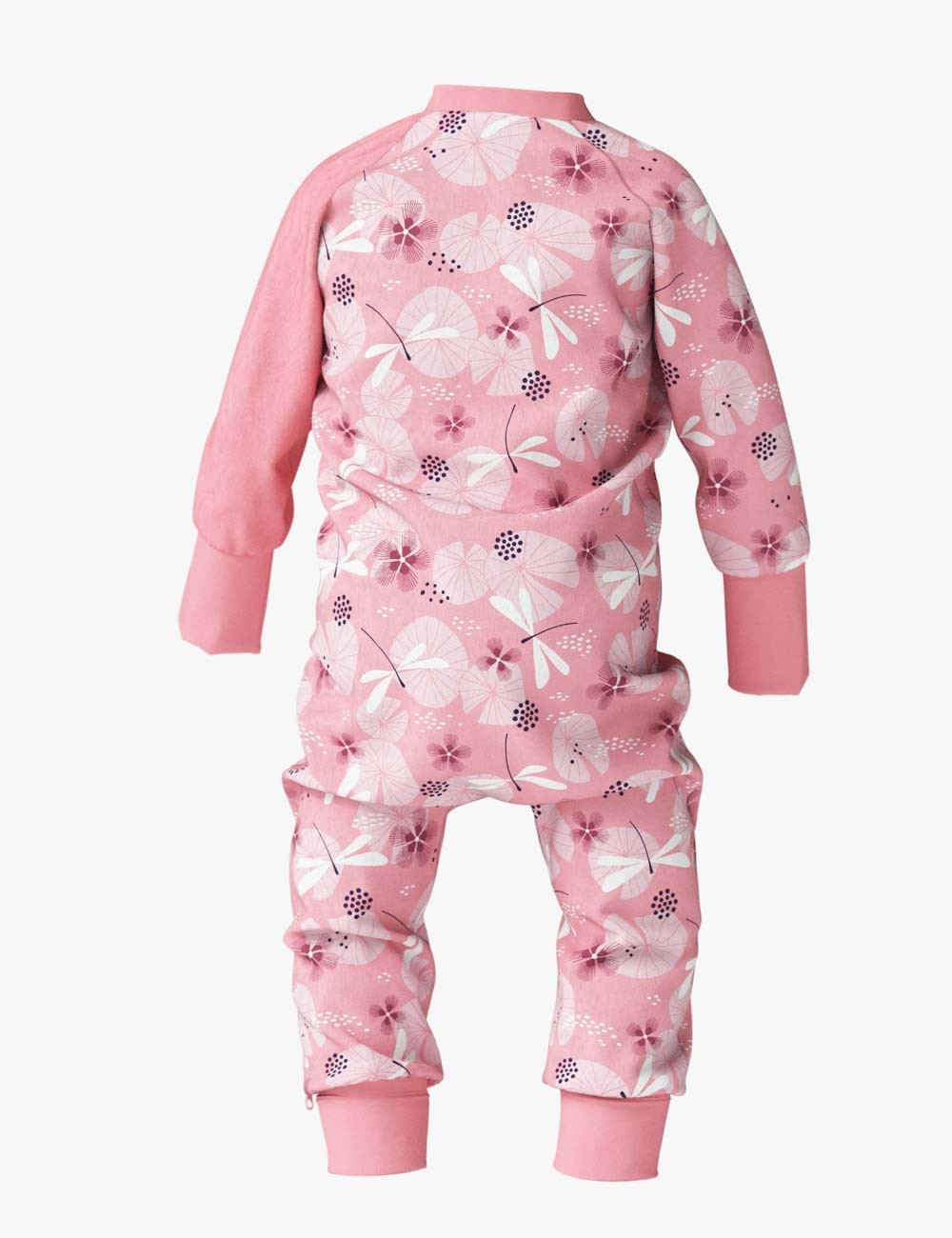 playful baby dragonfly sleepsuit with stretchy cuffs and a two-way zipper for easy changes