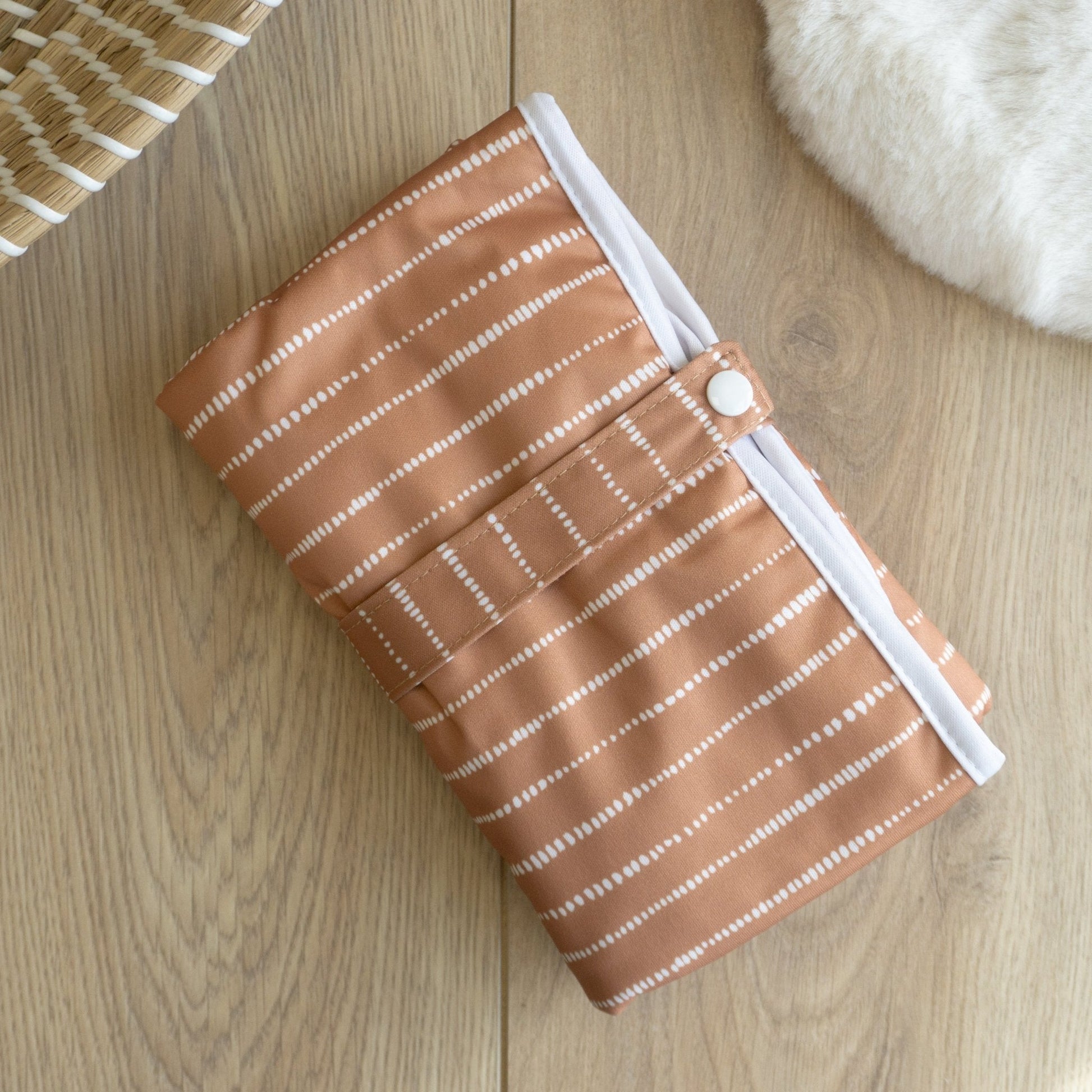 Portable Baby Changing Mat in Dune Tan and White