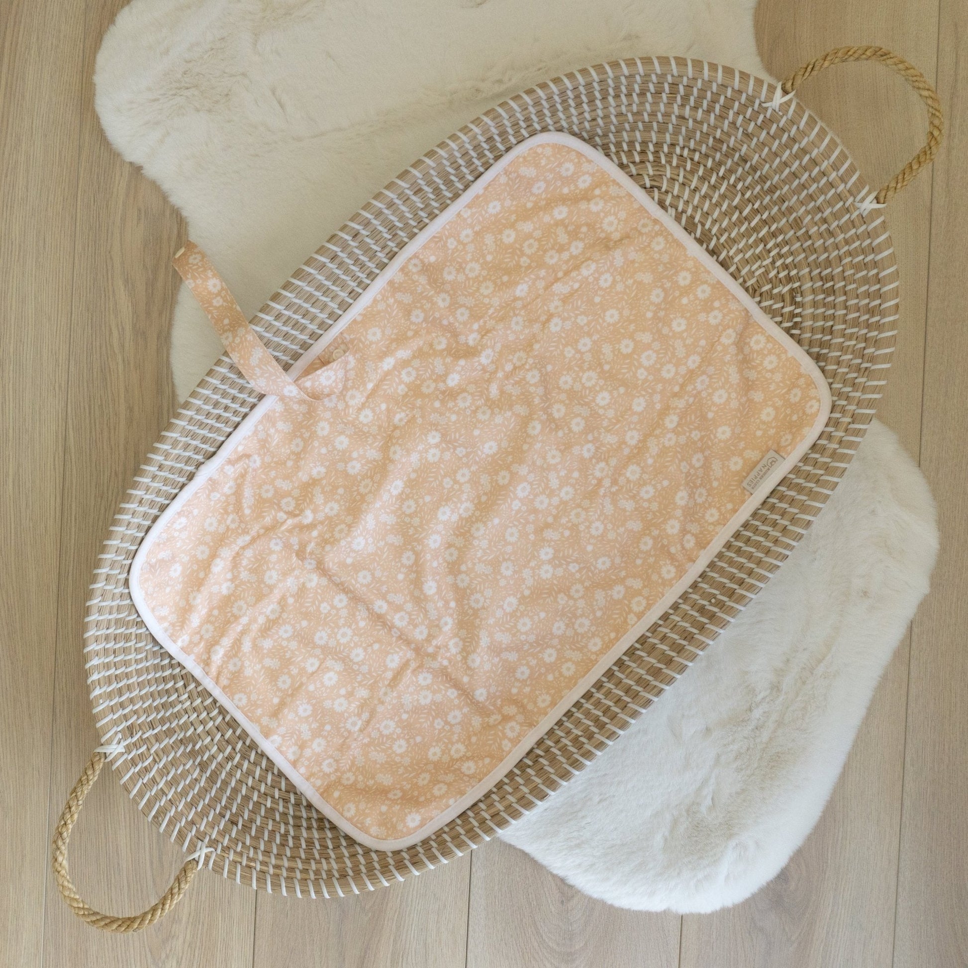 Baby Travel Changing Mat in Flower Power Peach