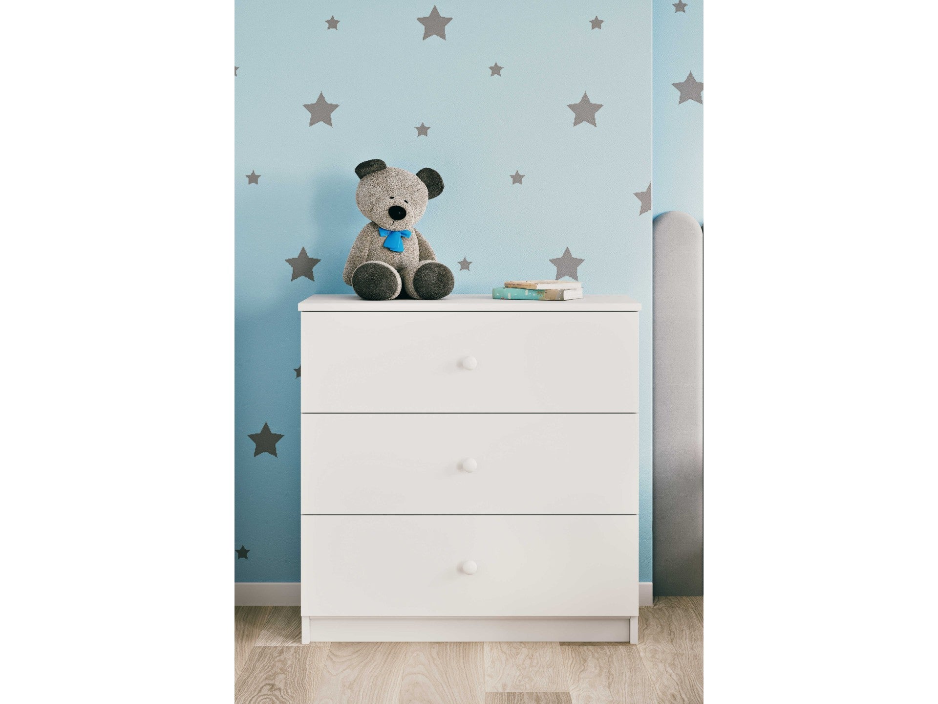functional babydreams chest of drawers with three spacious drawers in a well-organized kids room