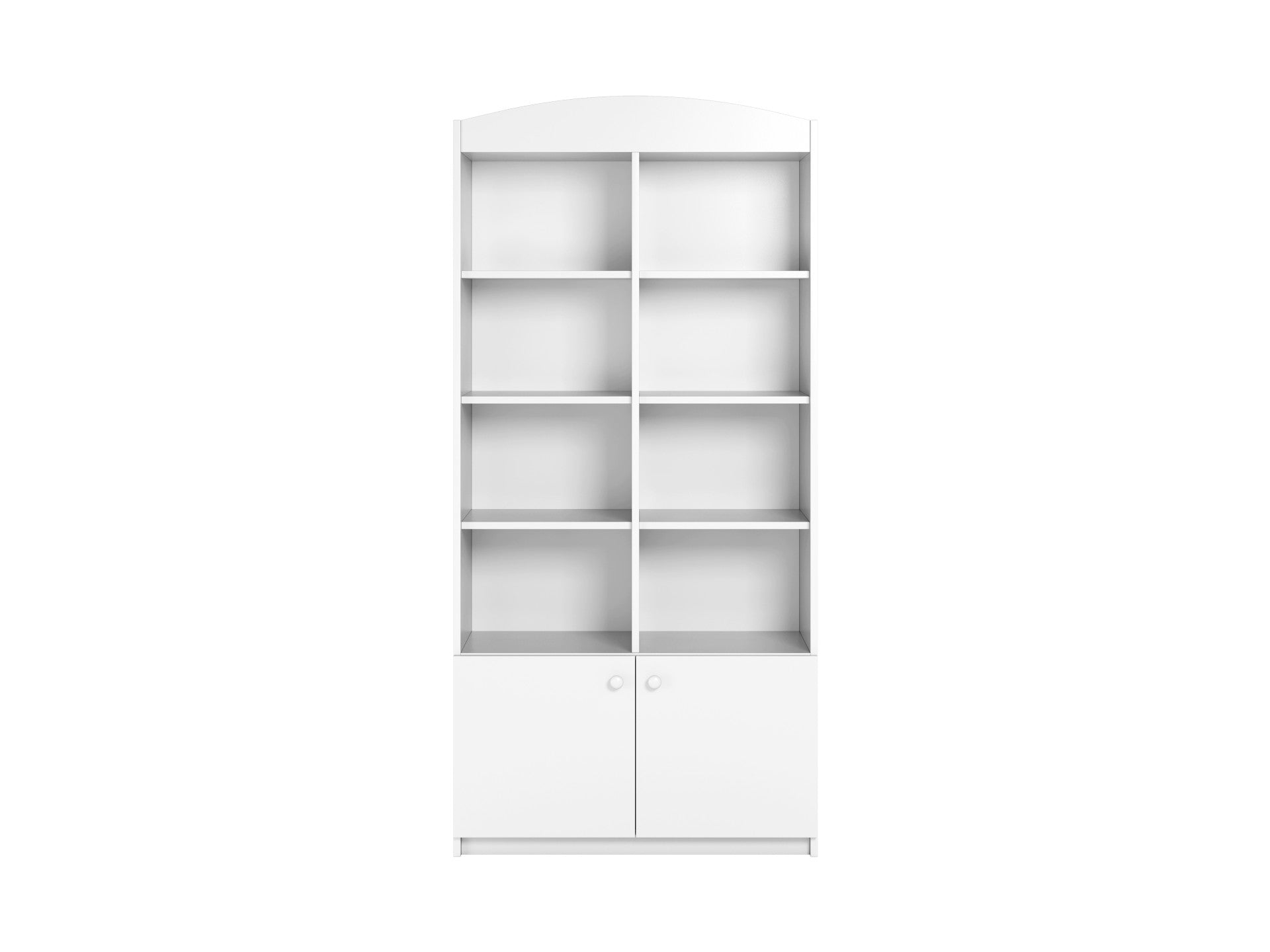 functional double kids shelf with open and closed storage in a tidy playroom