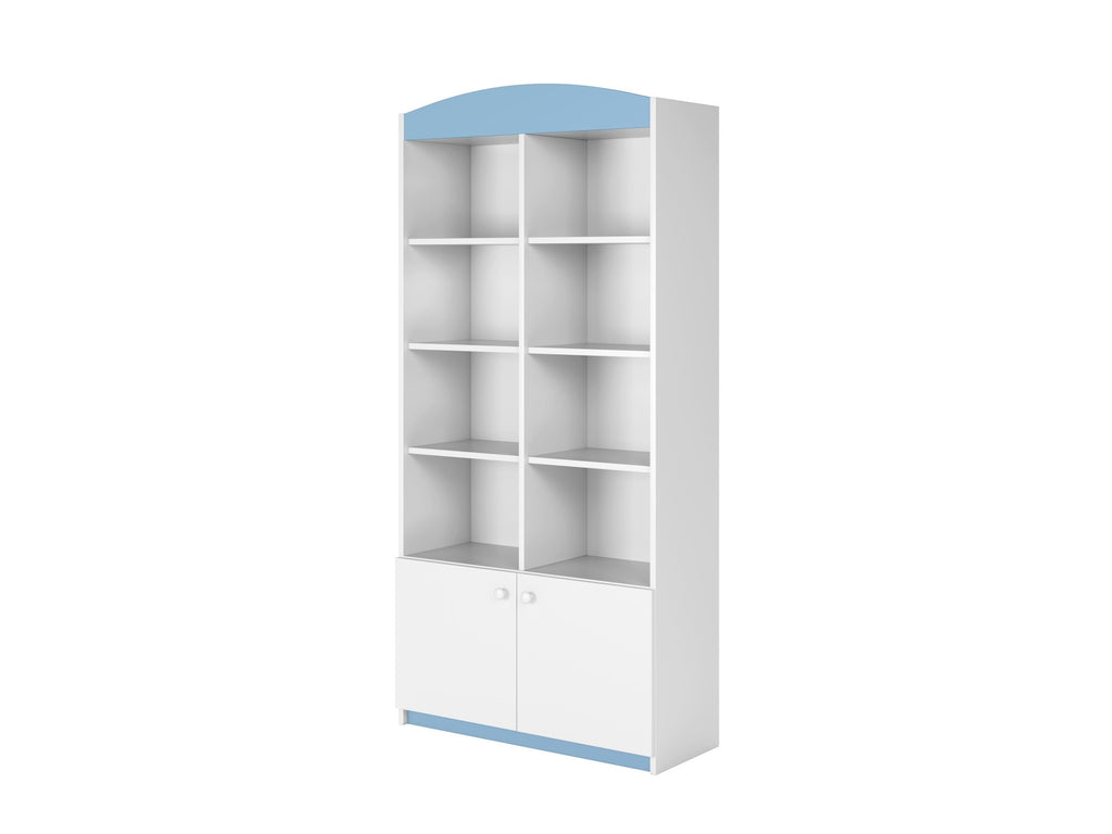 babydreams double shelf in a vibrant kids room with soft morning light highlighting its open and closed storage
