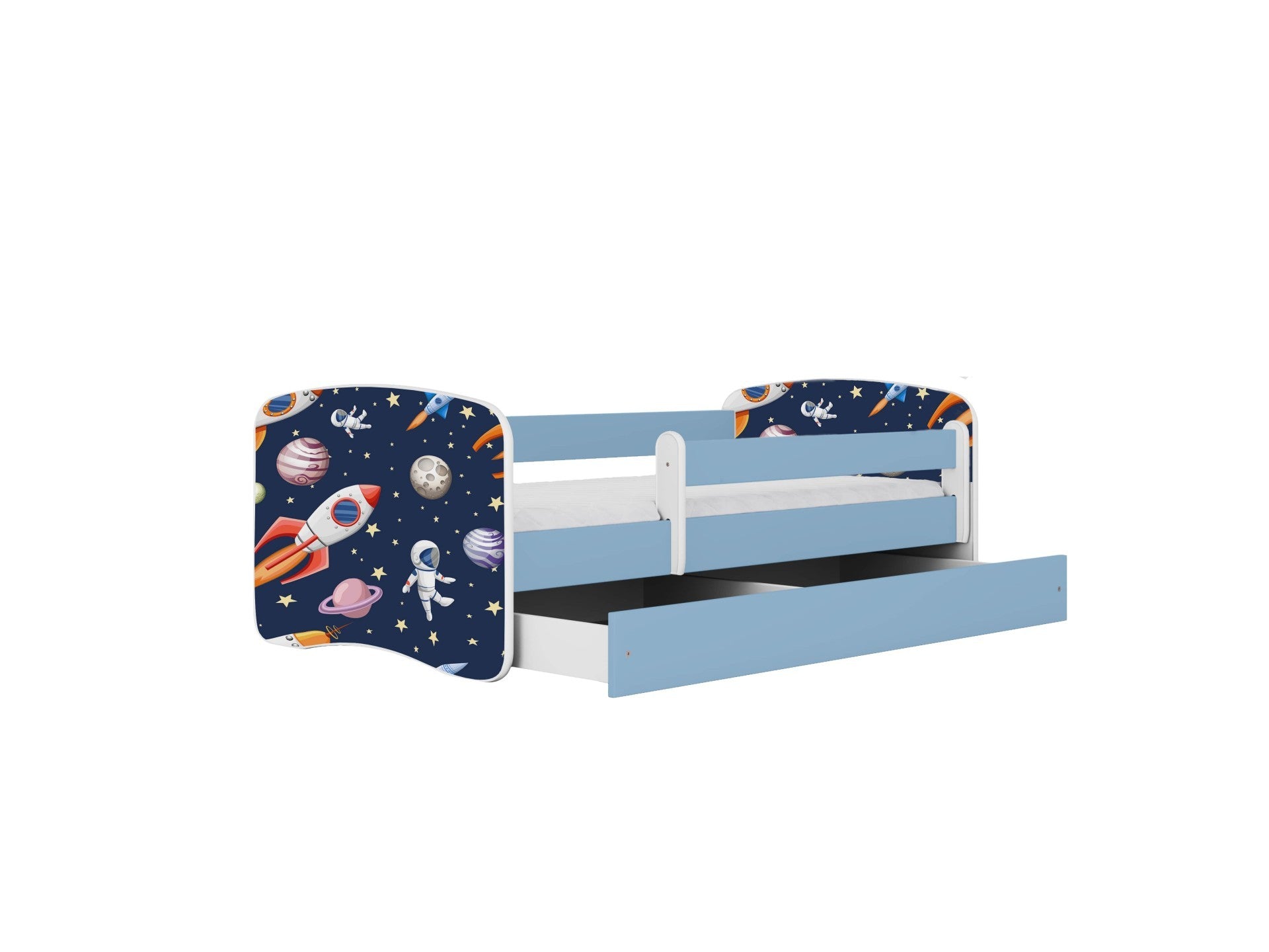 elegant babydreams cosmos childrens bed with a smooth-gliding storage drawer and polished birch slats