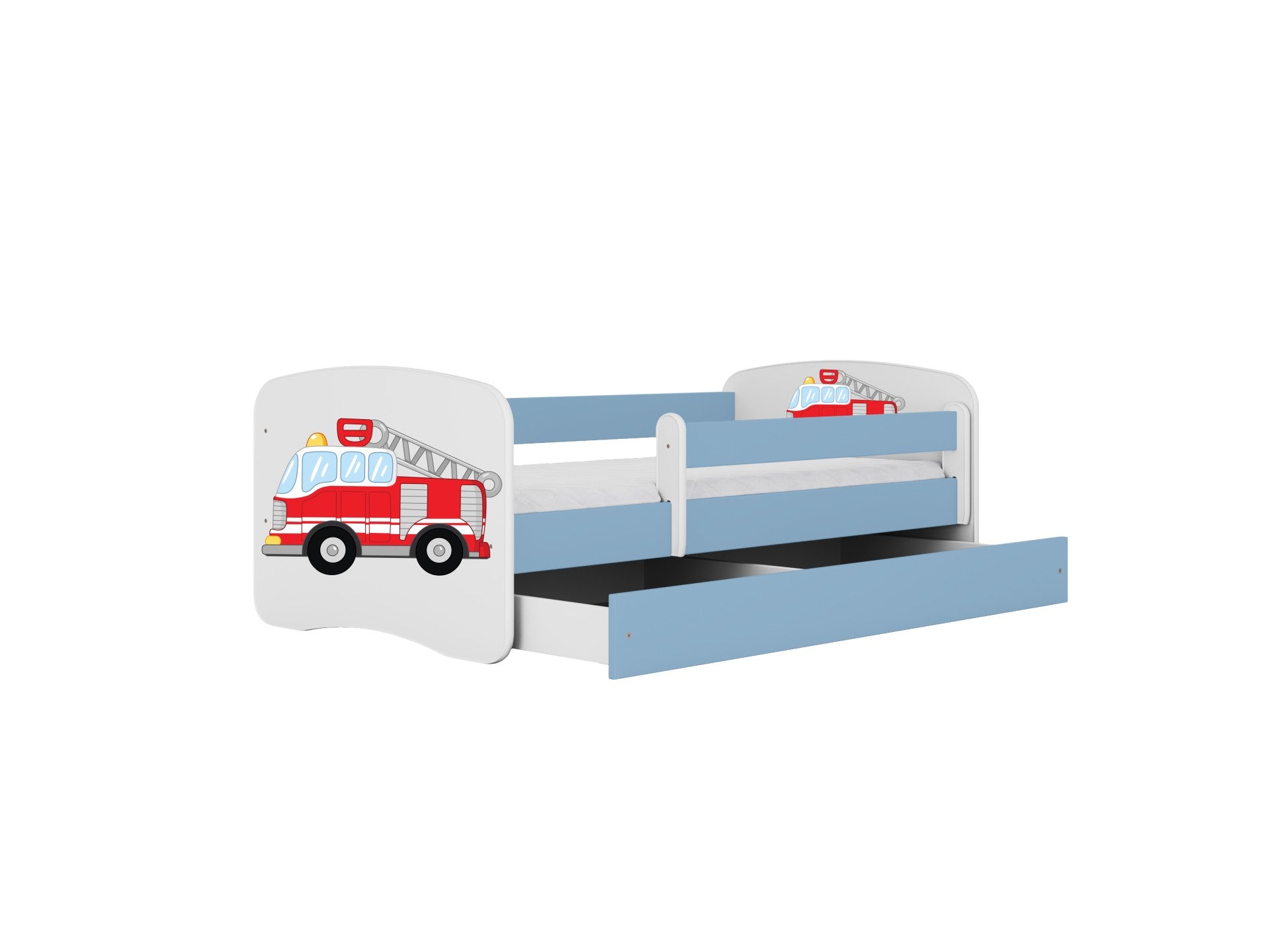 a soft and cozy fire truck bed with a warm glow, perfect for a child's safe and comforting sleep