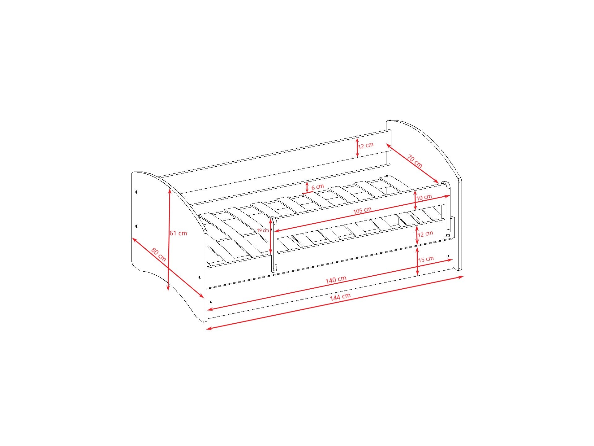 babydreams childrens bed with birch slat frame and two-compartment storage drawer