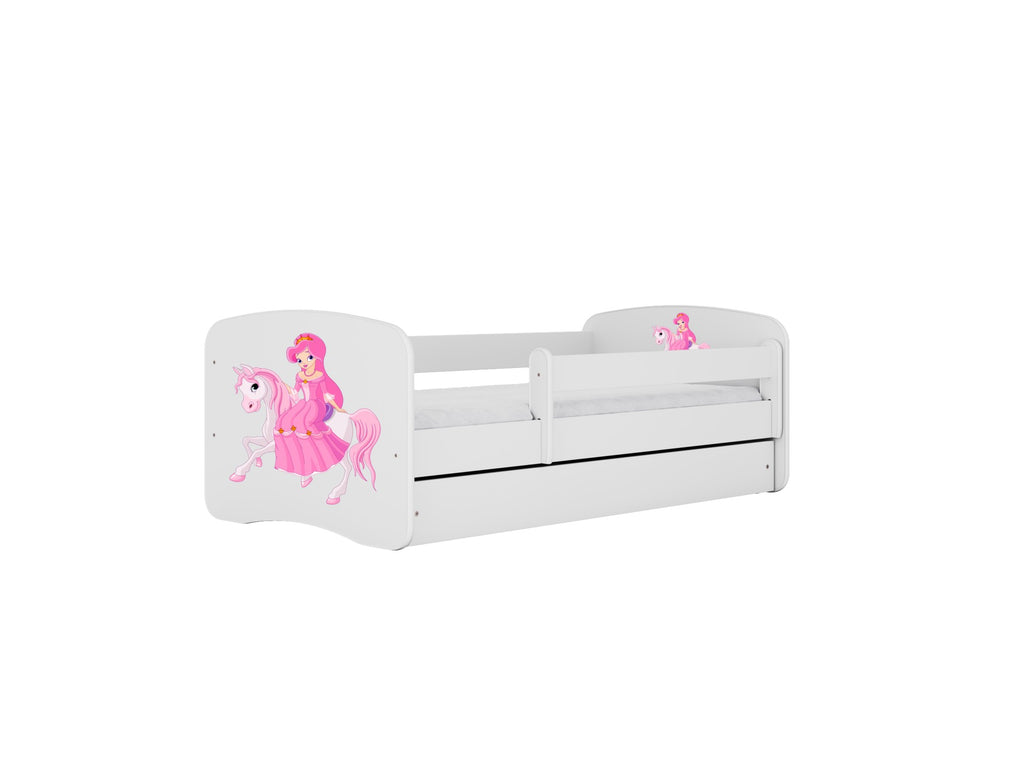 pink babydreams princess bed with a rolling toy drawer and glowing fairy-tale stickers