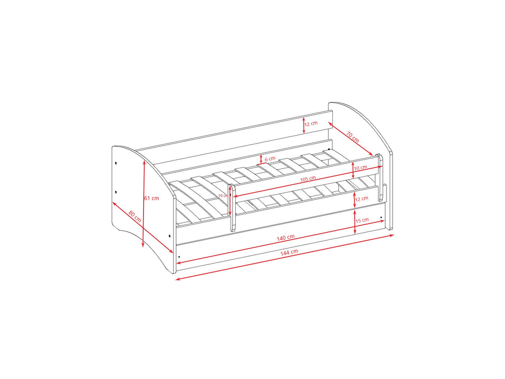 practical view of the dreamy unicorn bed's two-compartment storage drawer on wheels
