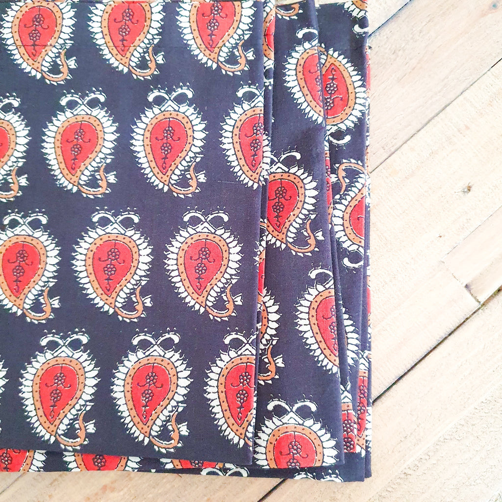 Bagru Paisley Block Printed Placemats Set of 2 Handmade Cotton