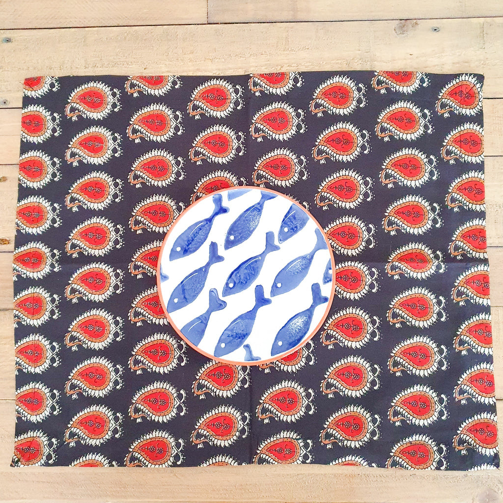 Bagru Paisley Block Printed Placemats Set of 2 Handmade Cotton