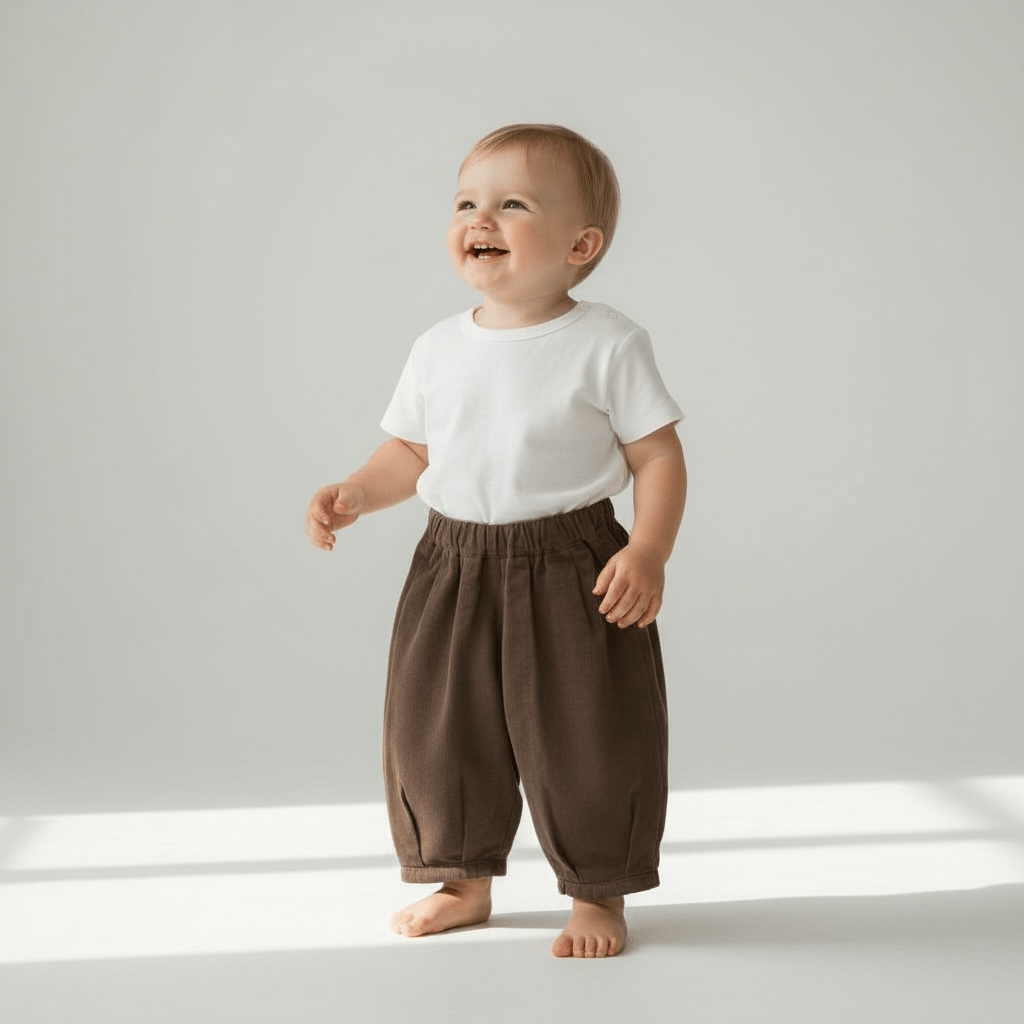 Balloon Cotton Trousers in Beige and Brown