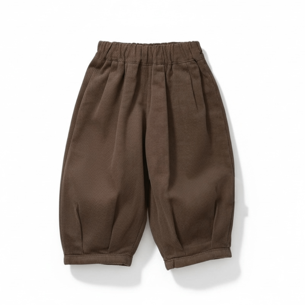 Balloon Cotton Trousers in Beige and Brown