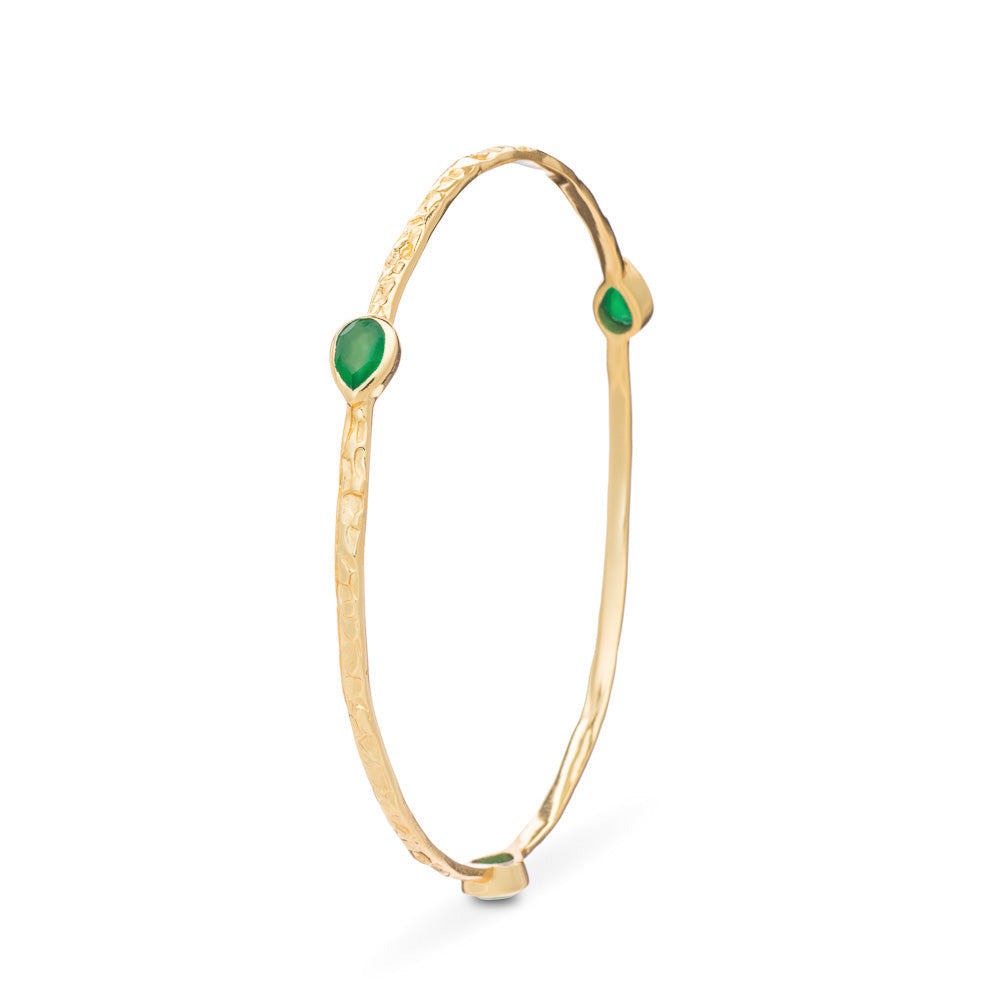 Three Stone Green Onyx Stacking Bangle in Gold