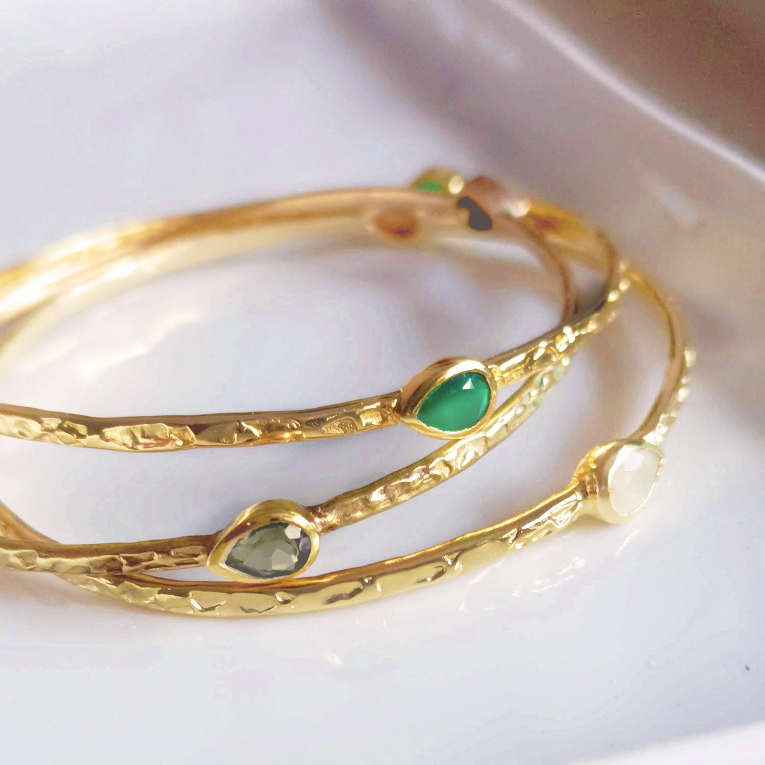 Three Stone Labradorite Stacking Bangle in Gold