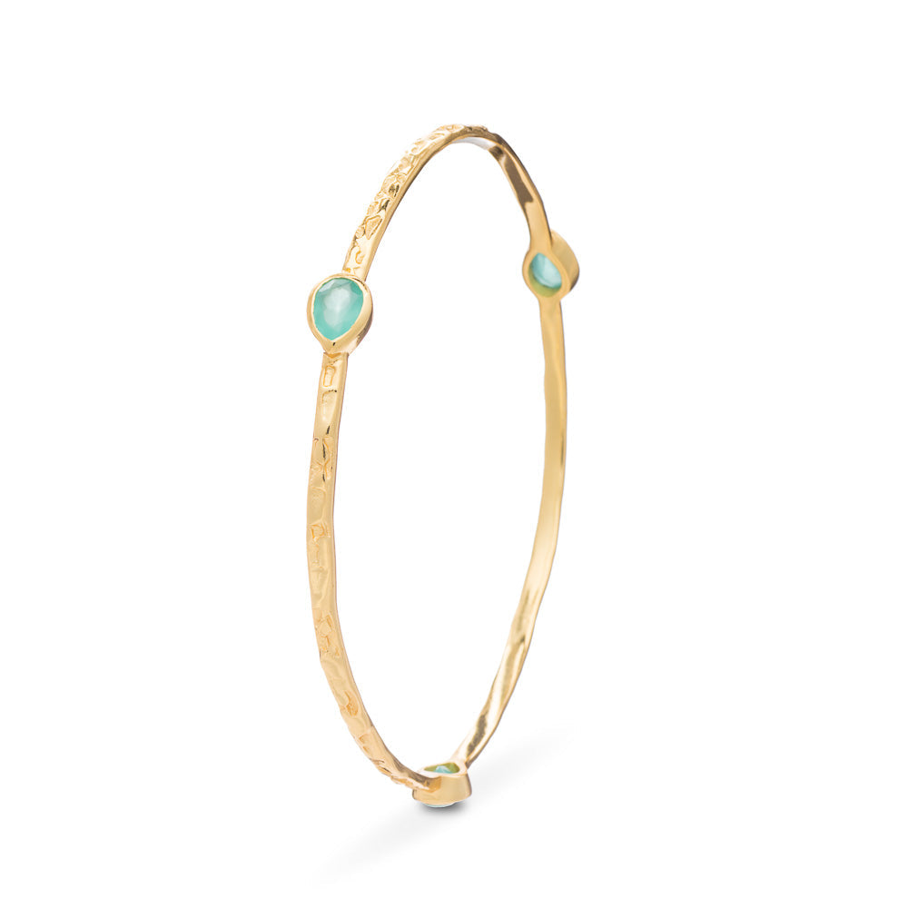 Three Stone Paraiba Onyx Stacking Bangle in 22K Gold